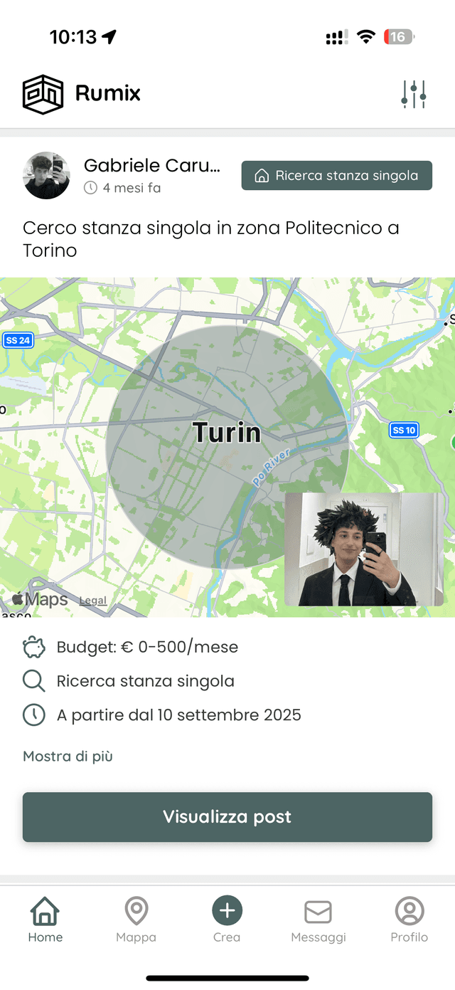Rumix screenshot: Roommates Feed screen
