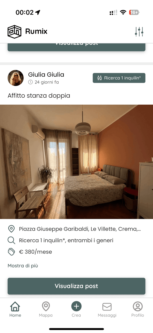 Rumix screenshot: Rooms Feed screen